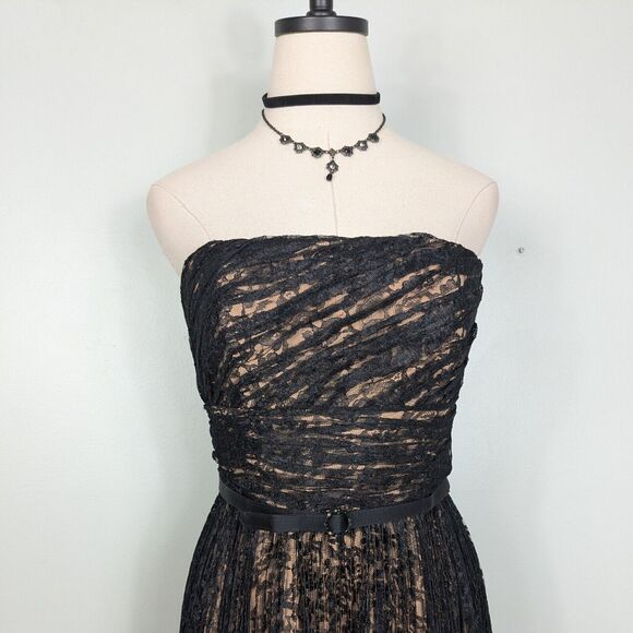 Badgley Mischka Midi Dress Cocktail Gown Black 8 Lace Strapless Glam Classic - Picture 5 of 16